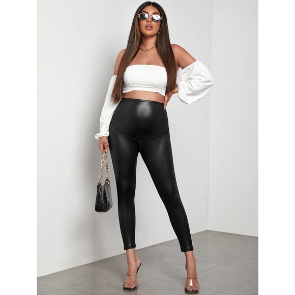 MATERNITY High Waist Vegan Leather Leggings black - Picture 5 of 5